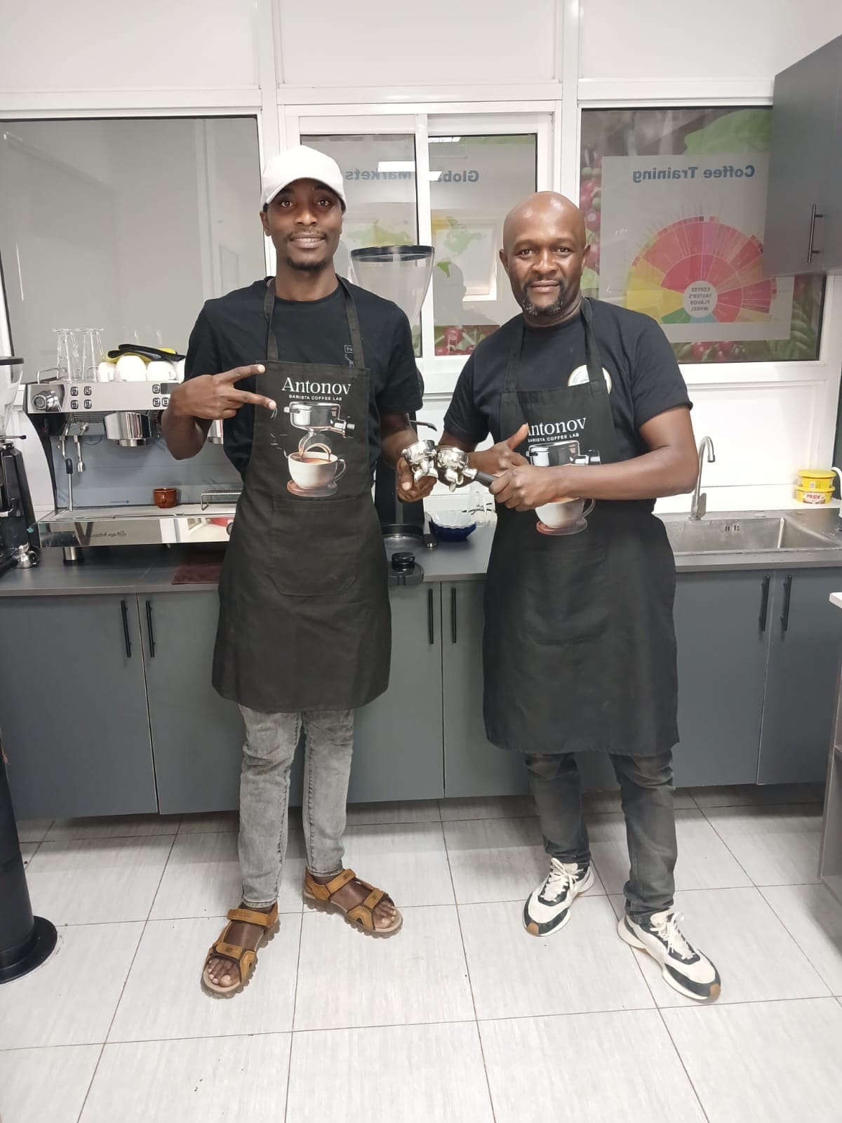 Two Antonov baristas working together at the espresso station