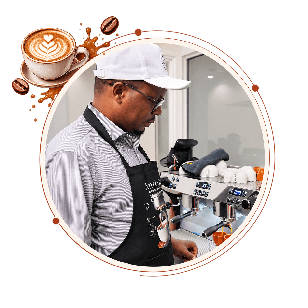 Antony Ndungu Chege, Founder and Director of Antonov Coffee Lab, at the espresso station
